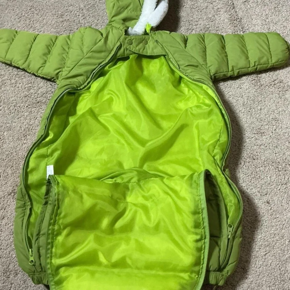 Baby Winter Snowsuit Puffer Suit‎ Green Cartoon Frog Hooded Footed Bunting